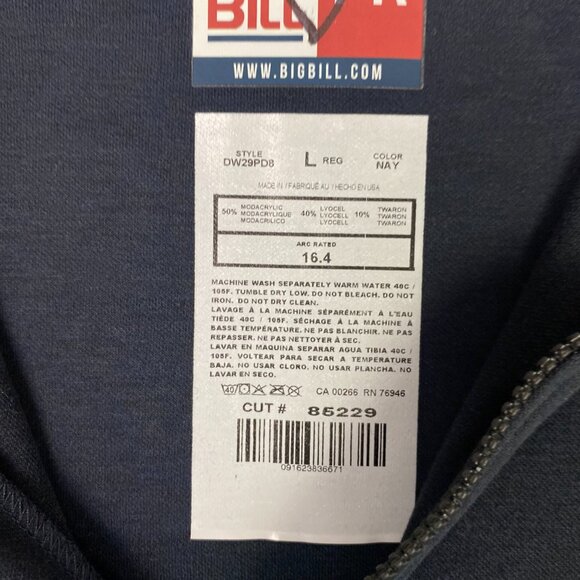 Big Bill FR 1/4 Zip Grid Fleece Pullover Men's Large Navy Quarter 16.4 Arc Rated - Picture 7 of 13